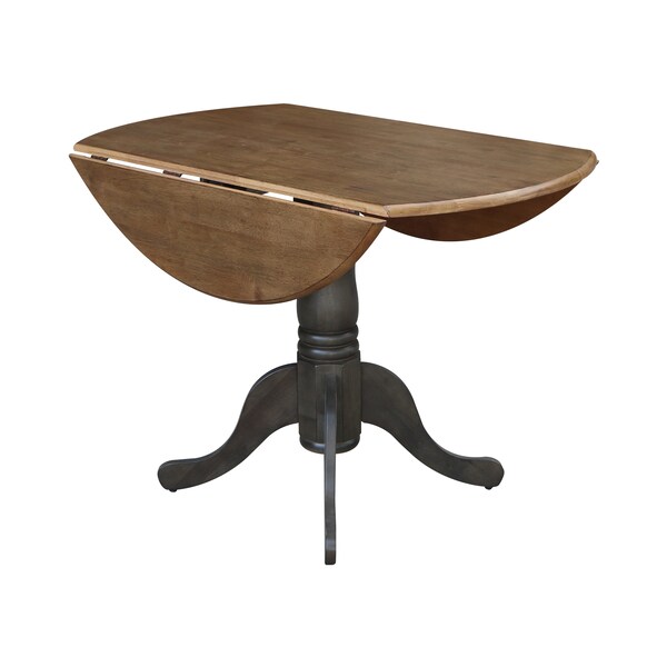 International Concepts Round 42 in Round Dual Drop Leaf Pedestal Table, Hickory/Washed Coal, 42 in W, 42 in L, 29.5 in H - T45-42DP