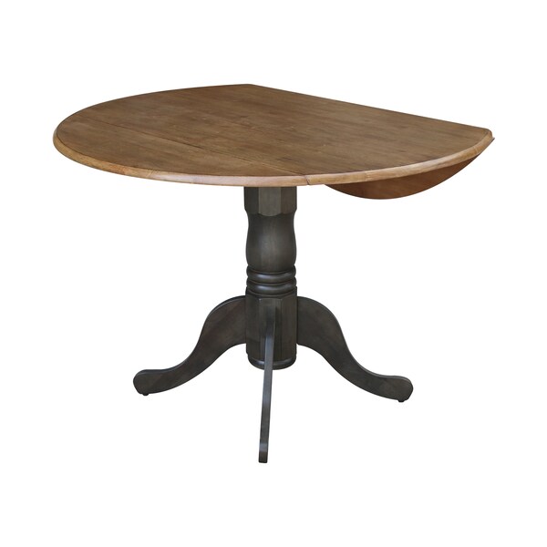 International Concepts Round 42 in Round Dual Drop Leaf Pedestal Table, Hickory/Washed Coal, 42 in W, 42 in L, 29.5 in H - T45-42DP