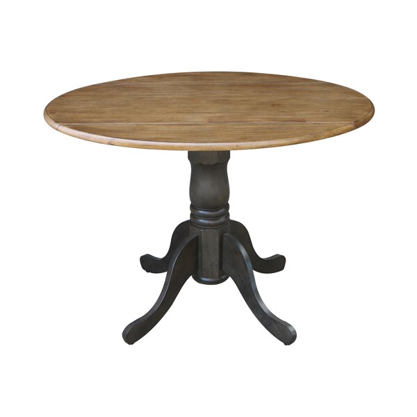 International Concepts Round 42 in Round Dual Drop Leaf Pedestal Table, Hickory/Washed Coal, 42 in W, 42 in L, 29.5 in H - T45-42DP