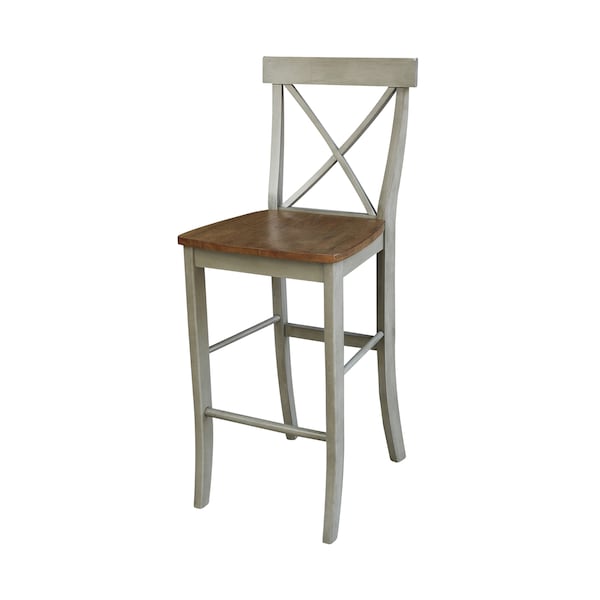 International Concepts Round 36 in Rd Extension Dining Table, 4 X-back Bar Height Stools, Hickory/Stone, 36 in W, 48 in L - K41-36RXT-6B-S6133-4