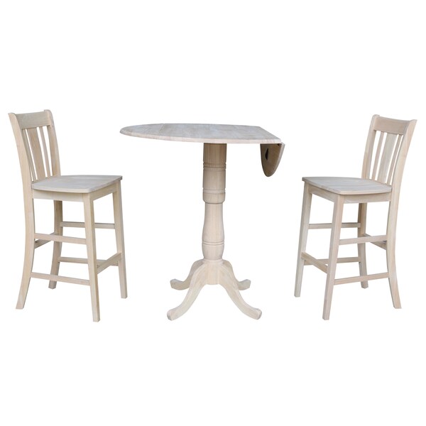 International Concepts Round 42 in Rd Ped Bar Ht Table, 2 Bar Ht Stools, Unfinished, Ready to Finish, 42 in W, 42 in L, Wood - K-42DPT-S103-2