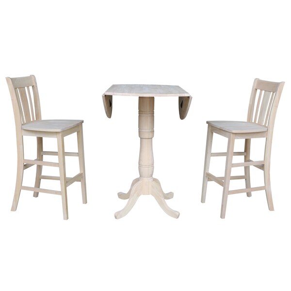 International Concepts Round 42 in Rd Ped Bar Ht Table, 2 Bar Ht Stools, Unfinished, Ready to Finish, 42 in W, 42 in L, Wood - K-42DPT-S103-2