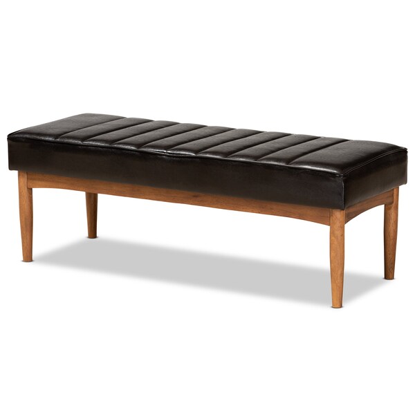 Baxton Studio Daymond Mid-Century Dark Brown Faux Leather and Walnut Brown Finished Wood 5-PC Dining Nook Set - 186-11349-11350-11351-9305-ZORO