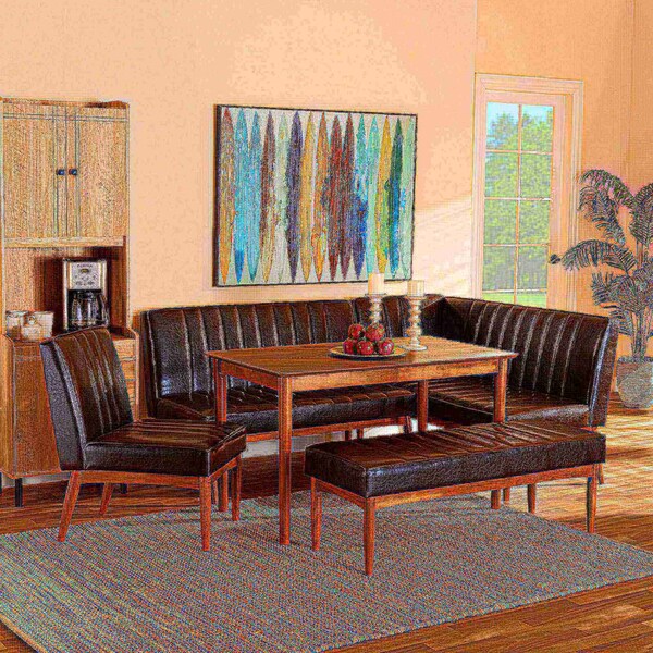 Baxton Studio Daymond Mid-Century Dark Brown Faux Leather and Walnut Brown Finished Wood 5-PC Dining Nook Set - 186-11349-11350-11351-9305-ZORO
