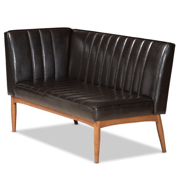Baxton Studio Daymond Mid-Century Dark Brown Faux Leather and Walnut Brown Finished Wood 5-PC Dining Nook Set - 186-11349-11350-11351-9305-ZORO