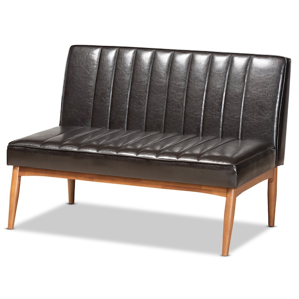 Baxton Studio Daymond Mid-Century Dark Brown Faux Leather and Walnut Brown Finished Wood 5-PC Dining Nook Set - 186-11349-11350-11351-9305-ZORO