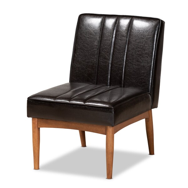 Baxton Studio Daymond Mid-Century Dark Brown Faux Leather and Walnut Brown Finished Wood 5-PC Dining Nook Set - 186-11349-11350-11351-9305-ZORO