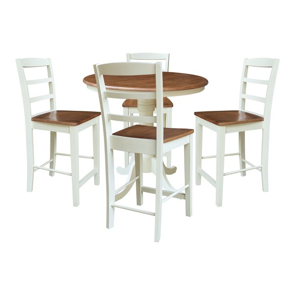 Whitewood Industries Rectangular Fixed Top Extension Pedestal Dining Table W/ 4 Counter Height Stools, 36 in W, 48 in H - K79-36RXT-6B-S402-4