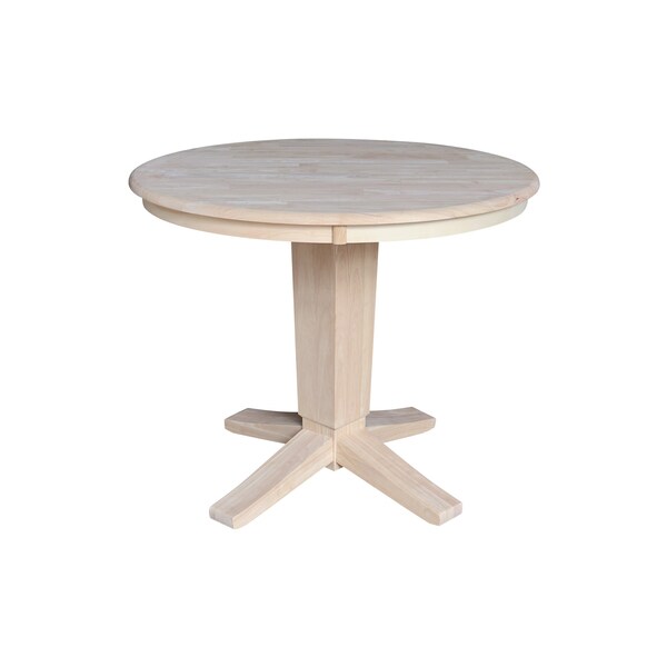 International Concepts 36 in. Solid Wood Round Top Pedestal Dining Table with 4 Chairs, Unfinished - K-36RT-23B-C613-4