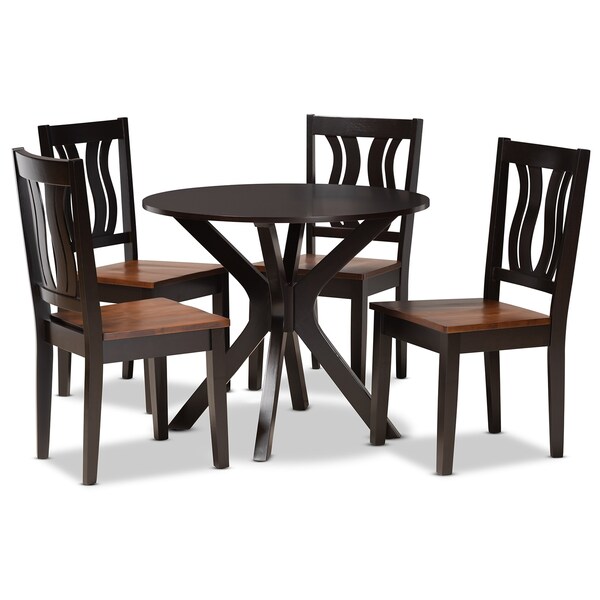 Baxton Studio Mare Modern Two-Tone Dark Brown and Walnut Brown Finished Wood 5-PC Dining Set - 177-11380-10892-ZORO