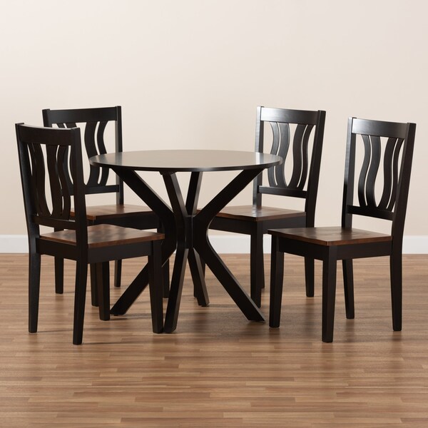 Baxton Studio Mare Modern Two-Tone Dark Brown and Walnut Brown Finished Wood 5-PC Dining Set - 177-11380-10892-ZORO