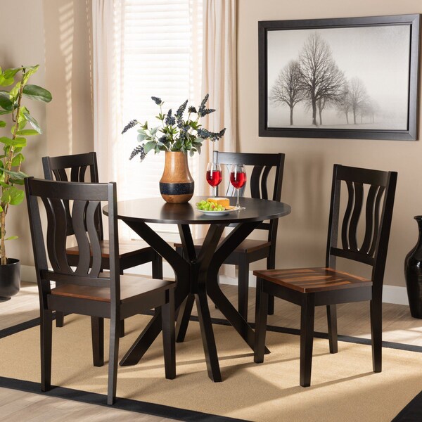 Baxton Studio Mare Modern Two-Tone Dark Brown and Walnut Brown Finished Wood 5-PC Dining Set - 177-11380-10892-ZORO