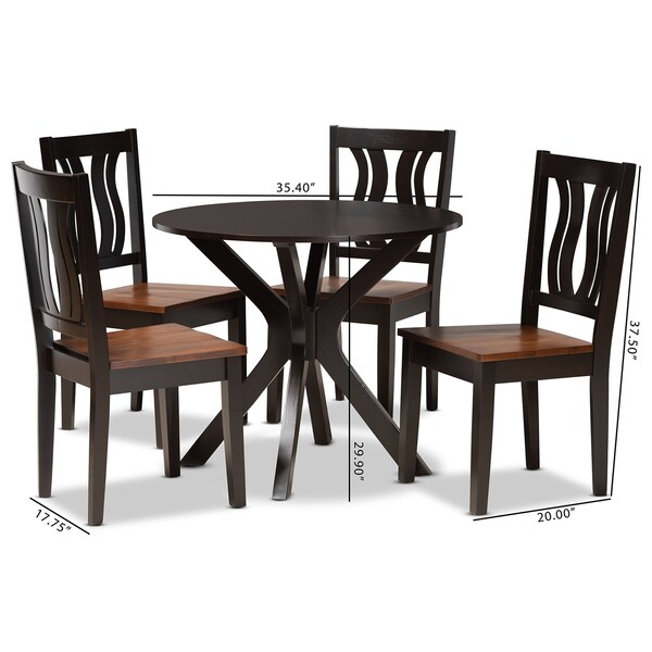 Baxton Studio Mare Modern Two-Tone Dark Brown and Walnut Brown Finished Wood 5-PC Dining Set - 177-11380-10892-ZORO