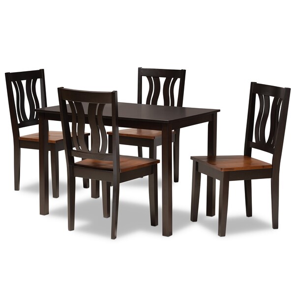 Baxton Studio Zamira Modern Two-Tone Dark Brown and Walnut Brown Finished Wood 5-PC Dining Set - 177-11380-8026-ZORO