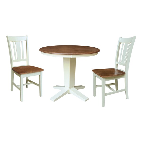 Whitewood Industries Rectangular Fixed Top Table W/ 2 Chairs, 36 in W, 29.9 in L, 36 in H, Parawood, Hickory/Shell, 3 - K79-36RT-23B-C10-2