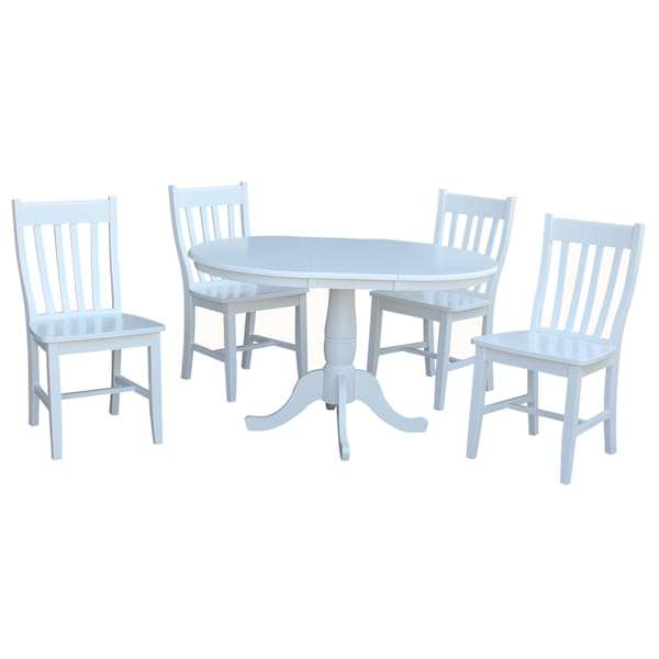 International Concepts Round 36 in Round Extension Dining Table with 4 Cafe Chairs, White, 36 in W, 48 in L, 28.9 in H - K08-36RXT-C61-4