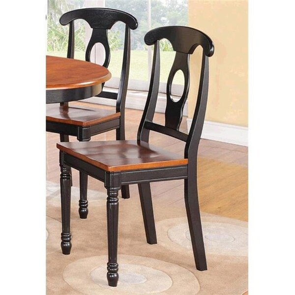 East West Furniture East West KC-BLK-W Kenley Nappoleon-Styled Dining Chair with Wood Seat; Black & Cherry - Pack of 2 - KEC-BLK-W