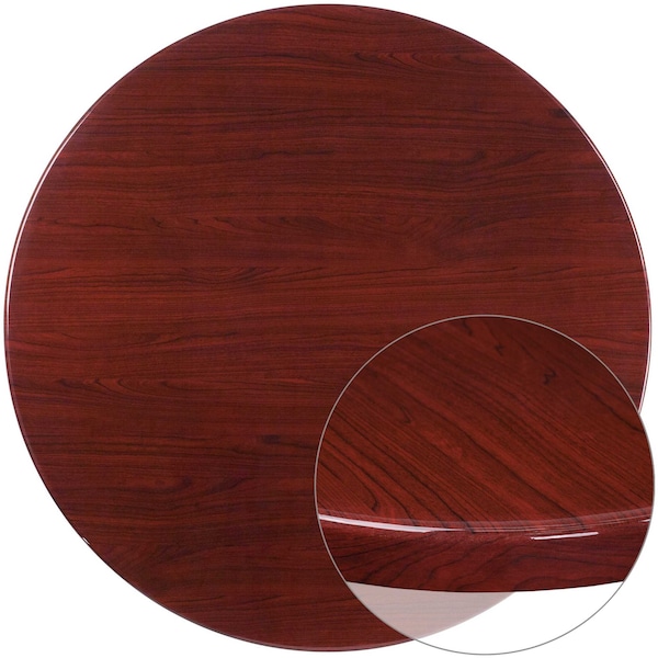 Flash Furniture Round Round High-Gloss Mahogany Resin Table To, 48" W, 48" L, 2" H, Resin, Mahogany - TP-MAH-48RD-GG