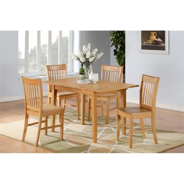 East West Furniture East West Furniture NOFK3-OAK-W Norfolk 3PC Set with rectangular table featured 12 in extension Leaf and 2 wood seat chairs - NOFK3-OAK-W