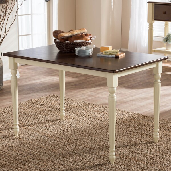 Baxton Studio Napoleon Buttermilk and "Cherry" Brown Finishing Wood Dining Table - 126-6943