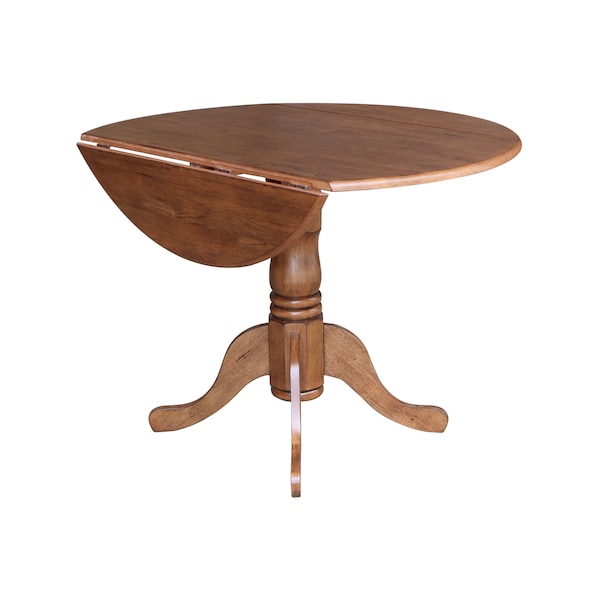 International Concepts Round 42 in Round Dual Drop Leaf Pedestal Table, Distressed Oak, 42 in W, 42 in L, 29.5 in H, Wood - T42-42DP