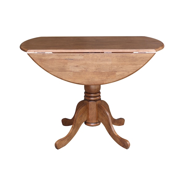 International Concepts Round 42 in Round Dual Drop Leaf Pedestal Table, Distressed Oak, 42 in W, 42 in L, 29.5 in H, Wood - T42-42DP