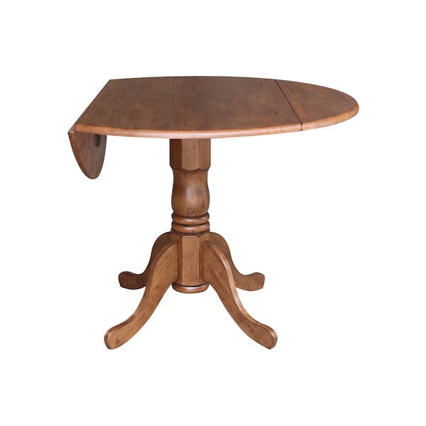 International Concepts Round 42 in Round Dual Drop Leaf Pedestal Table, Distressed Oak, 42 in W, 42 in L, 29.5 in H, Wood - T42-42DP