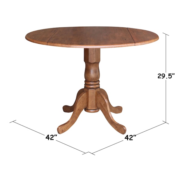 International Concepts Round 42 in Round Dual Drop Leaf Pedestal Table, Distressed Oak, 42 in W, 42 in L, 29.5 in H, Wood - T42-42DP