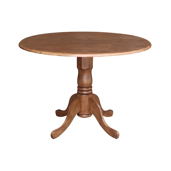 International Concepts Round 42 in Round Dual Drop Leaf Pedestal Table, Distressed Oak, 42 in W, 42 in L, 29.5 in H, Wood - T42-42DP