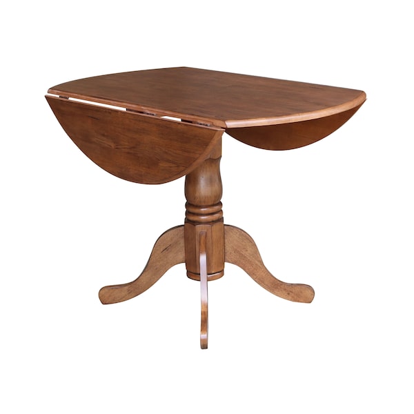 International Concepts Round 42 in Round Dual Drop Leaf Pedestal Table, Distressed Oak, 42 in W, 42 in L, 29.5 in H, Wood - T42-42DP