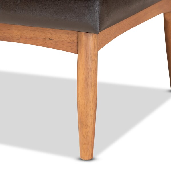 Baxton Studio Riordan Mid-Century Dark Brown Faux Leather and Walnut Brown Finished Wood 3-PC Dining Nook Set - 186-11358-9305-ZORO