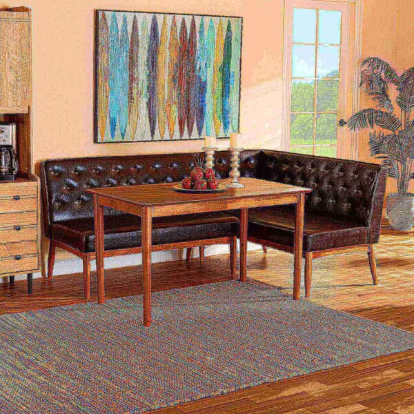 Baxton Studio Riordan Mid-Century Dark Brown Faux Leather and Walnut Brown Finished Wood 3-PC Dining Nook Set - 186-11358-9305-ZORO