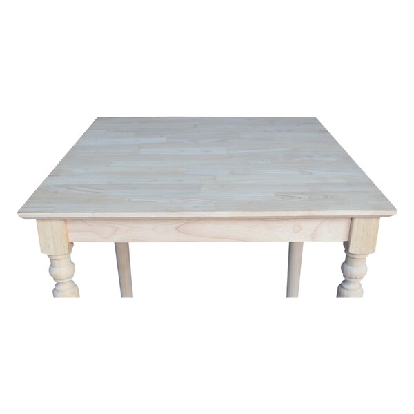 International Concepts Square Solid Wood Top Table, Turned Legs, Unfinished, 30 in W, 30 in L, 36 in H, Wood, Unfinished - K-3030-336T