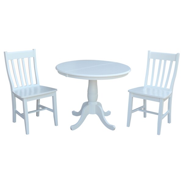 International Concepts Round 36 in Round Extension Dining Table with 2 Cafe Chairs, White, 36 in W, 48 in L, 28.9 in H - K08-36RXT-C61-2