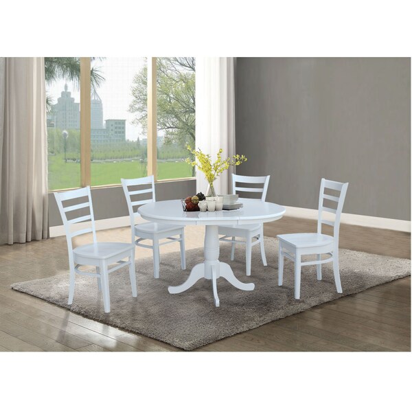 International Concepts Round 36 in Round Extension Dining Table with 4 Emily Chairs, White, 36 in W, 48 in L, 28.9 in H - K08-36RXT-C617-4