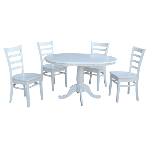 International Concepts Round 36 in Round Extension Dining Table with 4 Emily Chairs, White, 36 in W, 48 in L, 28.9 in H - K08-36RXT-C617-4
