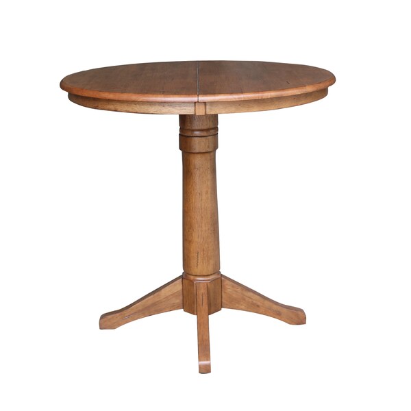 International Concepts Round 36 in Round Extension Dining Table with 2 X-Back Stools, Distressed Oak, 36 in W, 48 in L - K42-36RXT-27B-S6132-2