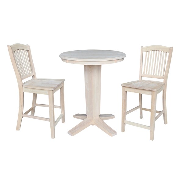 International Concepts 30 in. Round Top Counter Height Dining Table with 2 Stools, Unfinished - K-30RT-23B-S492-2