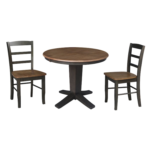 International Concepts 36 in. Solid Wood Round Extension Dining Table with 2 Chairs in Hickory/Washed Coal - K45-36RXT-23B-C2-2
