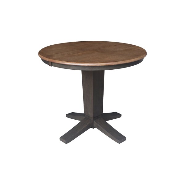 International Concepts 36 in. Solid Wood Round Extension Dining Table with 2 Chairs in Hickory/Washed Coal - K45-36RXT-23B-C2-2