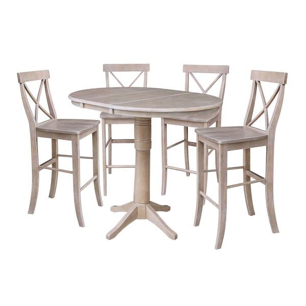 International Concepts Round 36 in Rd Extension Dining Table, 4 Bar Ht Stools, Gray Taupe, 36 in W, 48 in L, 40.9 in H - K09-36RXT-27B-6133-4