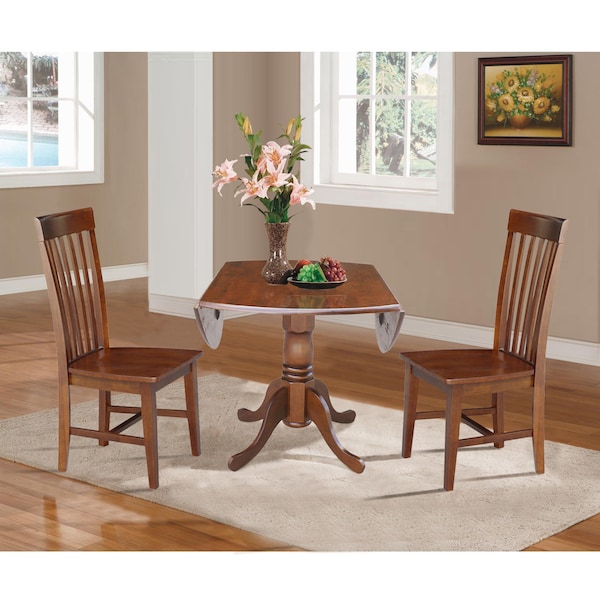 International Concepts 42 in. Dual Drop Leaf Table with 2 Slat Back Dining Chairs - 3 Piece Dining Set - K581-42DP-C-465P