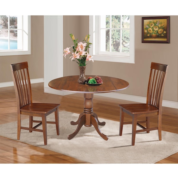 International Concepts 42 in. Dual Drop Leaf Table with 2 Slat Back Dining Chairs - 3 Piece Dining Set - K581-42DP-C-465P