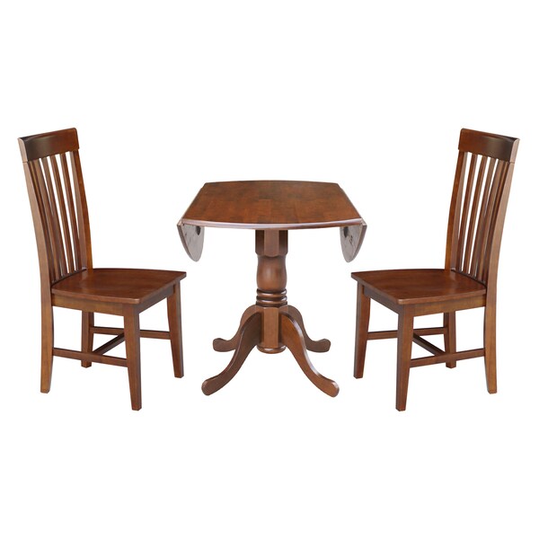 International Concepts 42 in. Dual Drop Leaf Table with 2 Slat Back Dining Chairs - 3 Piece Dining Set - K581-42DP-C-465P