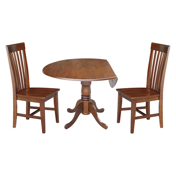 International Concepts 42 in. Dual Drop Leaf Table with 2 Slat Back Dining Chairs - 3 Piece Dining Set - K581-42DP-C-465P