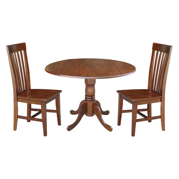 International Concepts 42 in. Dual Drop Leaf Table with 2 Slat Back Dining Chairs - 3 Piece Dining Set - K581-42DP-C-465P