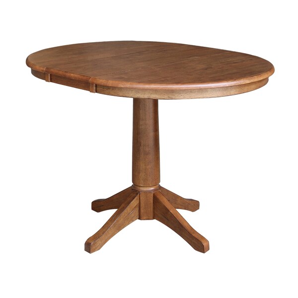 International Concepts 36 in. Round Extension Dining Table with Leaf and 4 Madrid LadderBack Chairs - 5 Piece Dining Set - K42-36RXT-27B-C2-4