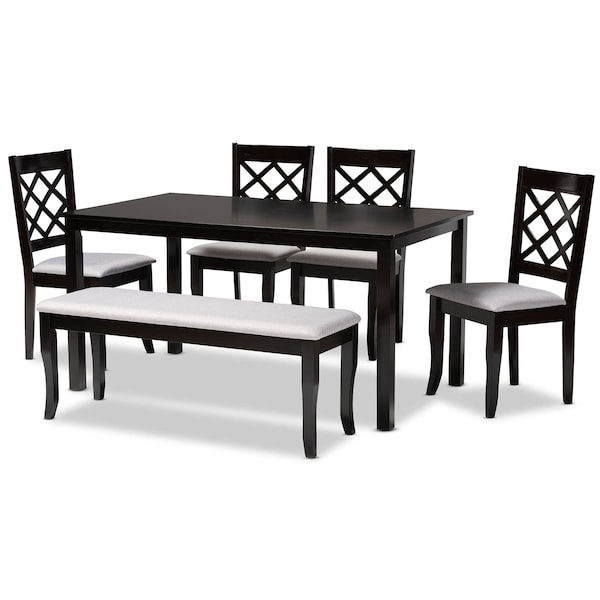 Baxton Studio Andor Grey Upholstered and Dark Brown Finished Wood 6-Piece Dining Set - 170-9726-10918-10519