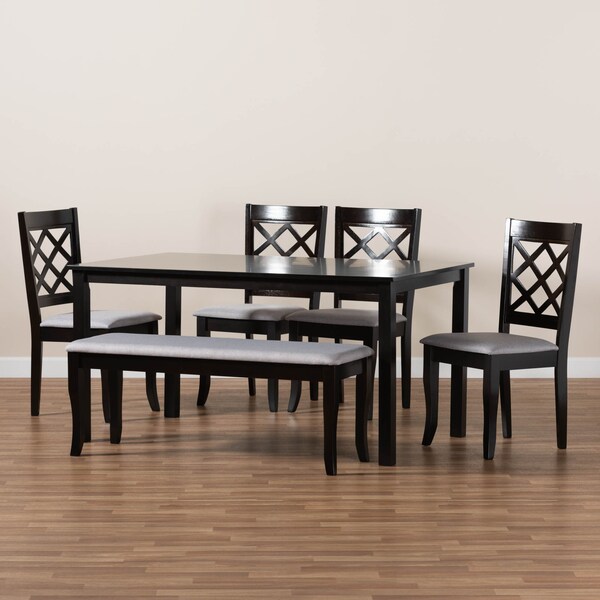 Baxton Studio Andor Grey Upholstered and Dark Brown Finished Wood 6-Piece Dining Set - 170-9726-10918-10519