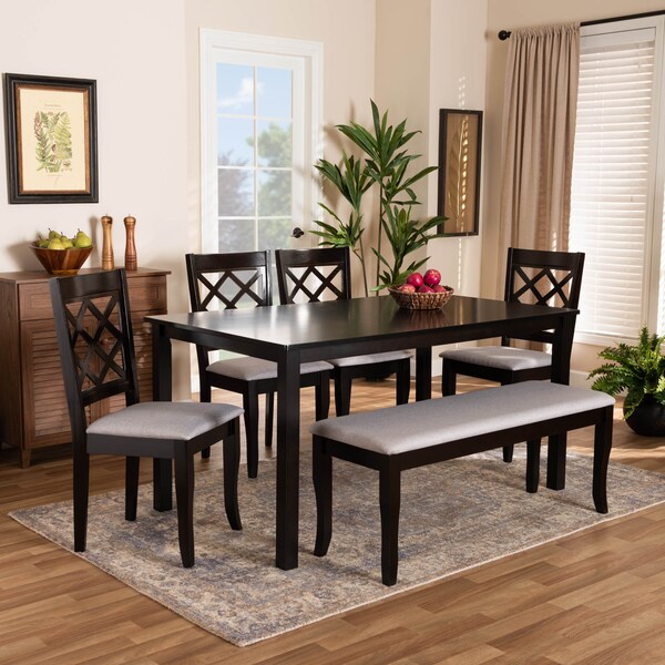 Baxton Studio Andor Grey Upholstered and Dark Brown Finished Wood 6-Piece Dining Set - 170-9726-10918-10519